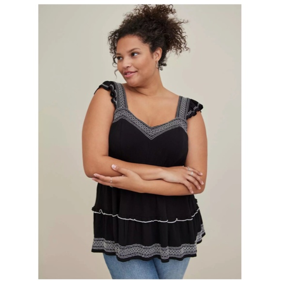 TORRID Babydoll Crinkle Gauze Embroidered Tiered Top Size 3X - Picture 1 of 14